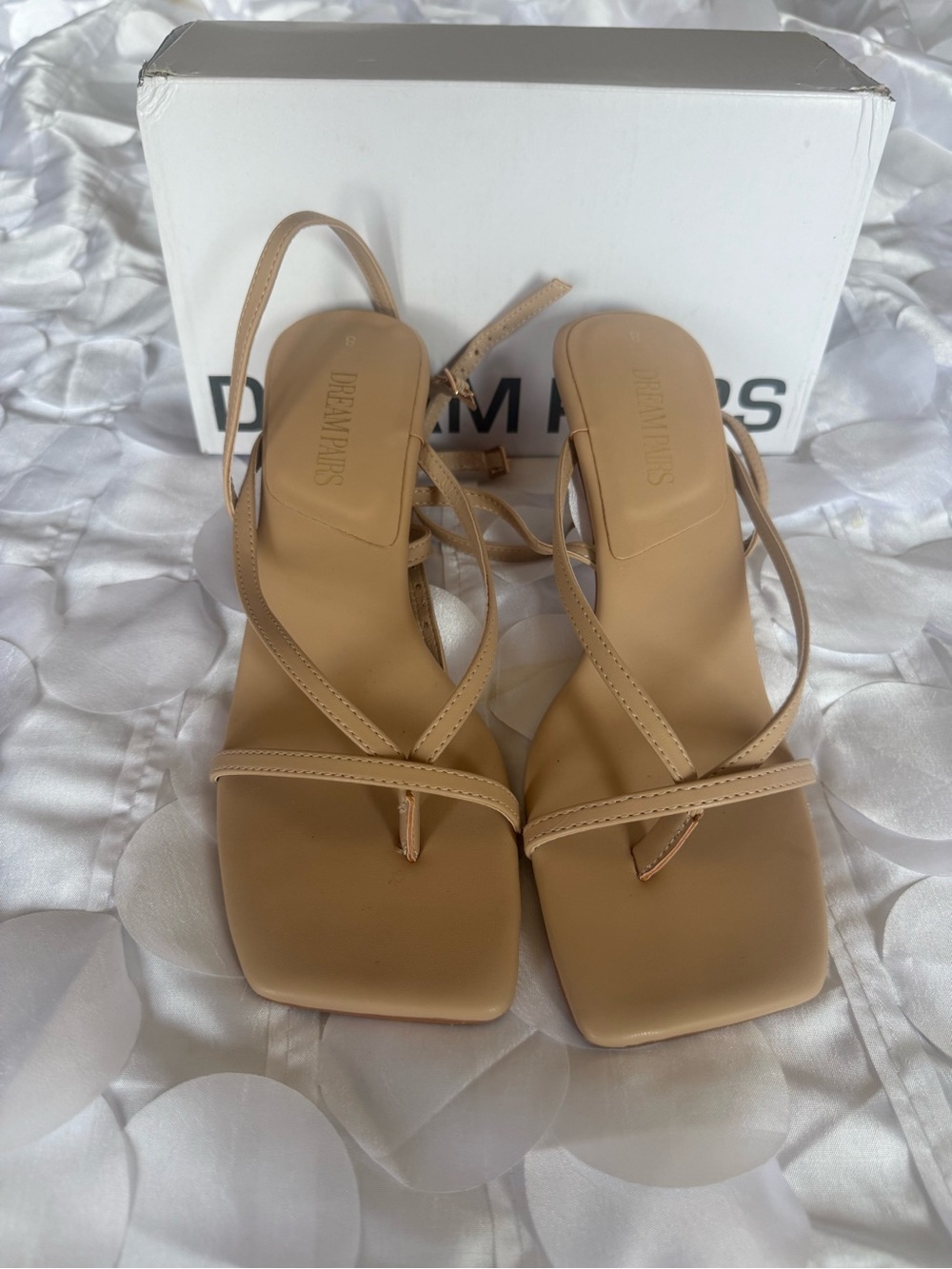 Dream Pairs Nude Strappy Square-Toe Heeled Sandals